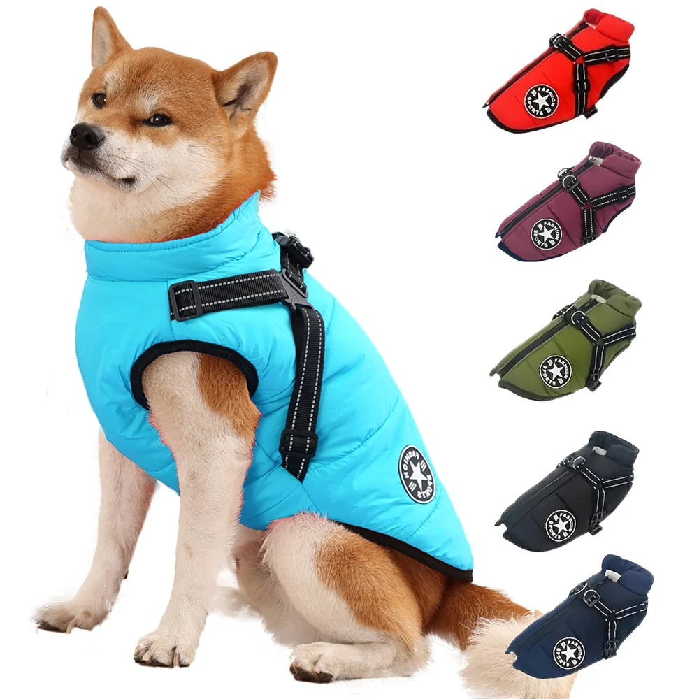 Waterproof Dog Jacket Vest with Reflective Harness Winter Pet Clothes for Small Medium Dogs Shiba Inu Doberman Outdoor Jackets