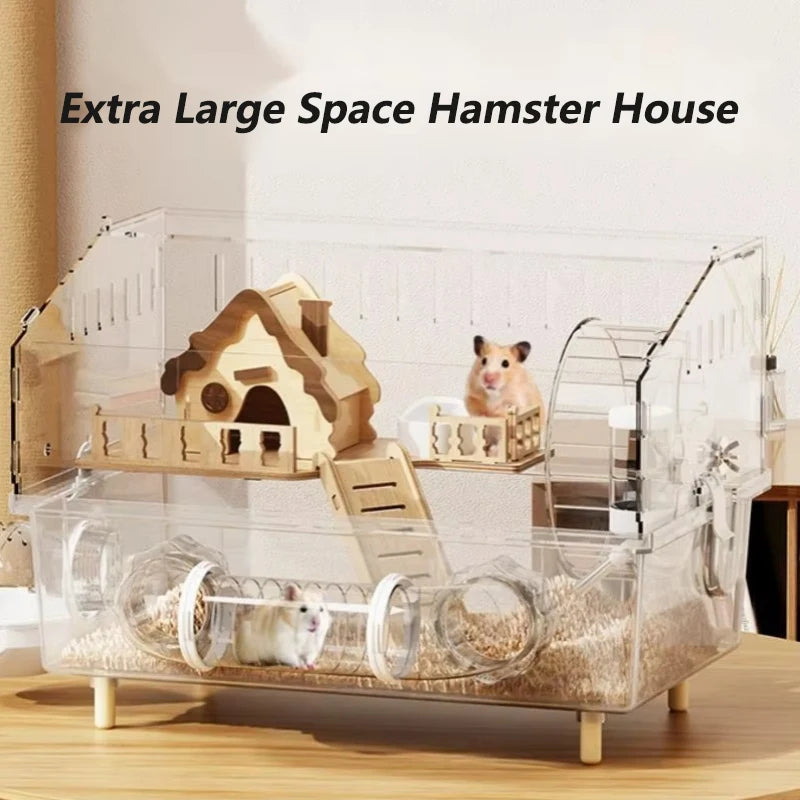 Hamster Cage for Hamster Spacious Clear Acrylic Rodent Home With Accessories Gerbil Mouse Habitat Small Pet Supplies